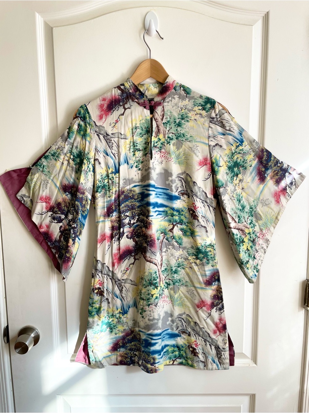 Vintage Y2K Lucky Brand Asian Bonsai Print Mini Dress Size S Geisha Boho Fairy
